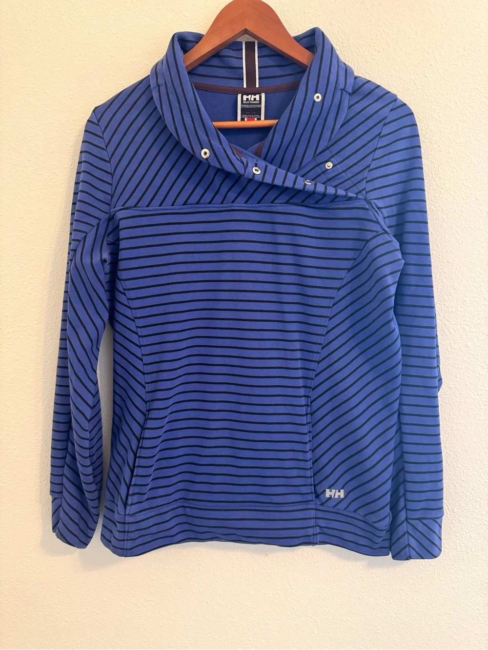 Helly Hansen Blue Striped Snap Cowl Neck Pullover Sweatshirt Size L/G
